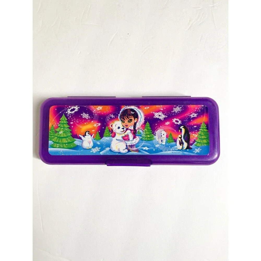 Lisa Frank Anana Hard Plastic Pencil Case Polar Bear Penguin Tree Arctic